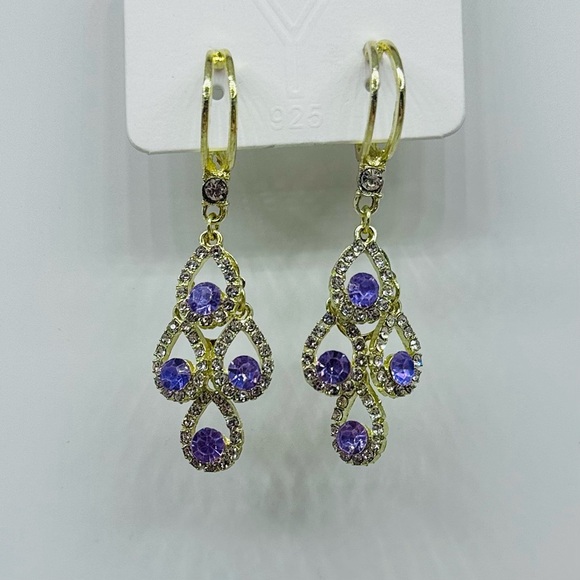 Purple Fashionable Zirconia Water Drop Earrings - Picture 8 of 8